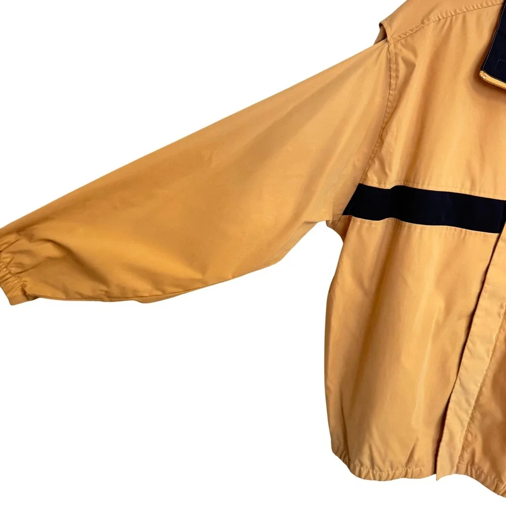 Izod Mens Windbreaker Jacket Tan Navy Blue Stripe Mesh Lined Full Zip Large‎